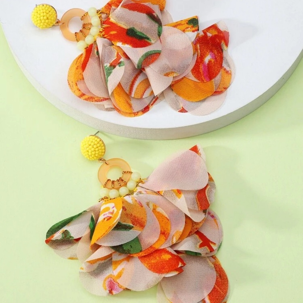 Floral Statement Earrings with Orange and Yellow Accents